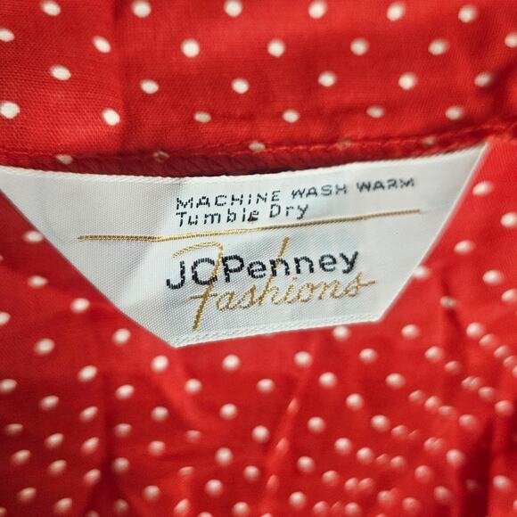 VTG 70s JCPenney Red & White Polka Dot Day Dress w Puff Sleeves - Picture 6 of 6